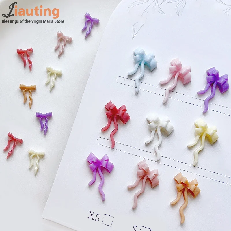 50 szt. Mini Kokardki Macaron Kolorowe Ozdoby do Paznokci 3D Słodkie Minimalistyczne Wiązanki Żywiczne Charmsy do Paznokci DIY Kolczyki Akcesoria do Paznokci