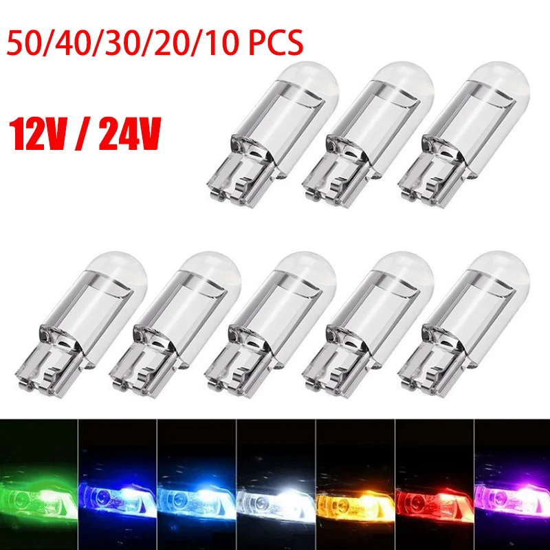 

Car Led T10 W5w Canbus Glass Cob 6000k Reading Dome Lamp Marker Wedge License Platelight Bulb 168 194 192 12v 24v White Red