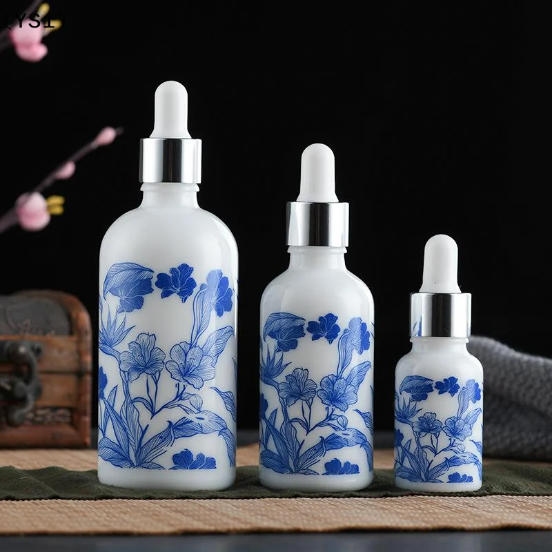 〔YS1〕10/15/30ml Ceramic Blue & White Porcelain Essential Oil Dropper Bottles Leakproof Travel-Friendly Design