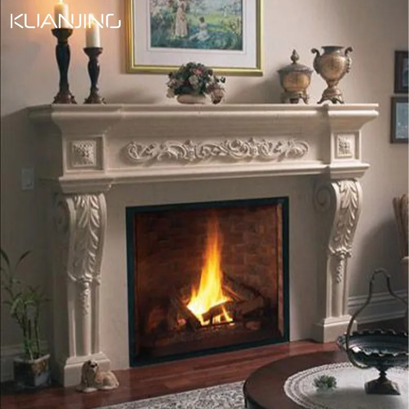 

Natural Beige Marble Stone Fireplace Luxury European Freestanding Villa Indoor/Outdoor Living Room Kitchen Customized Color