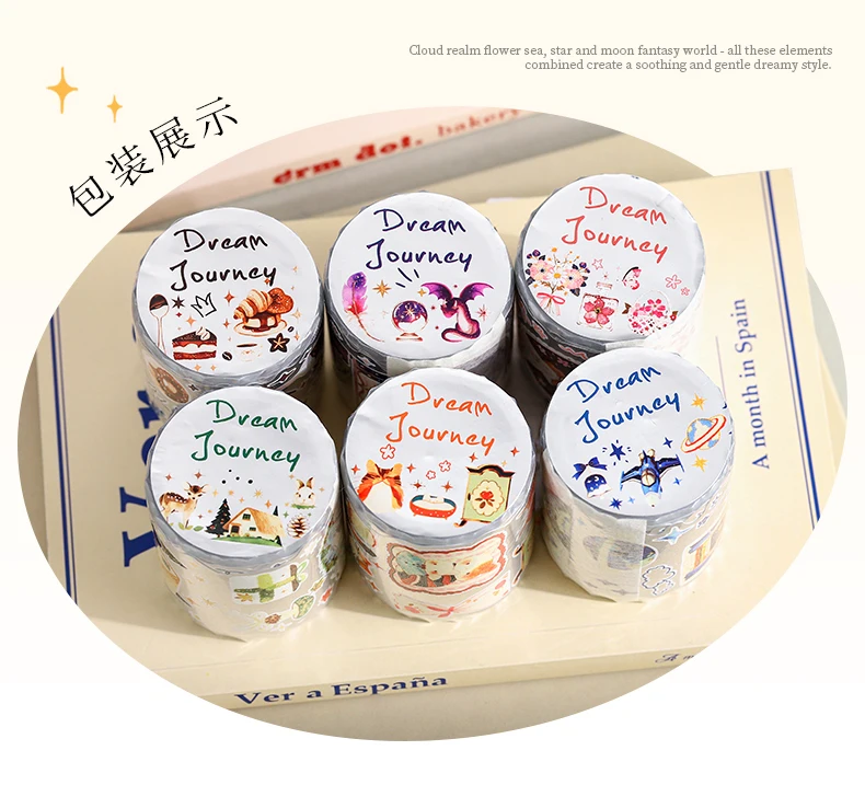 Journal GO 4,5cmx2m Dream Wandering Notes Tape Sticker Niedliche Mädchenfigur Märchen Masking Tape für Scrapbook Collage Journal – Detail 13