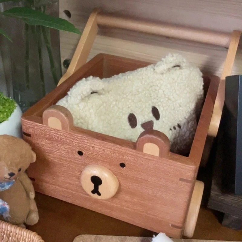 

Bear Shaped Storage Box Solid Wood Handheld Organizer Basket Desktop Remote Control Holder Cosmetic Storage Case for Home Decor
