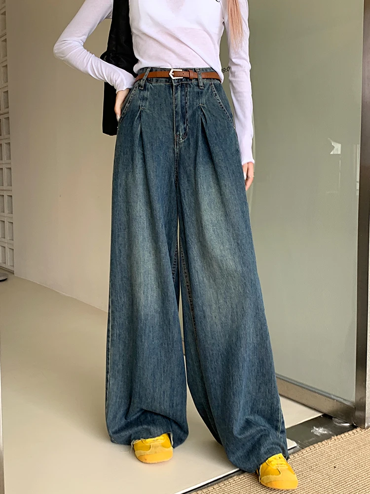 Jeans larghi Vintage a vita alta gamba larga Vintage pantaloni larghi Casual Oversize in Denim pantaloni Hip Hop tascabili femminili Streetwear