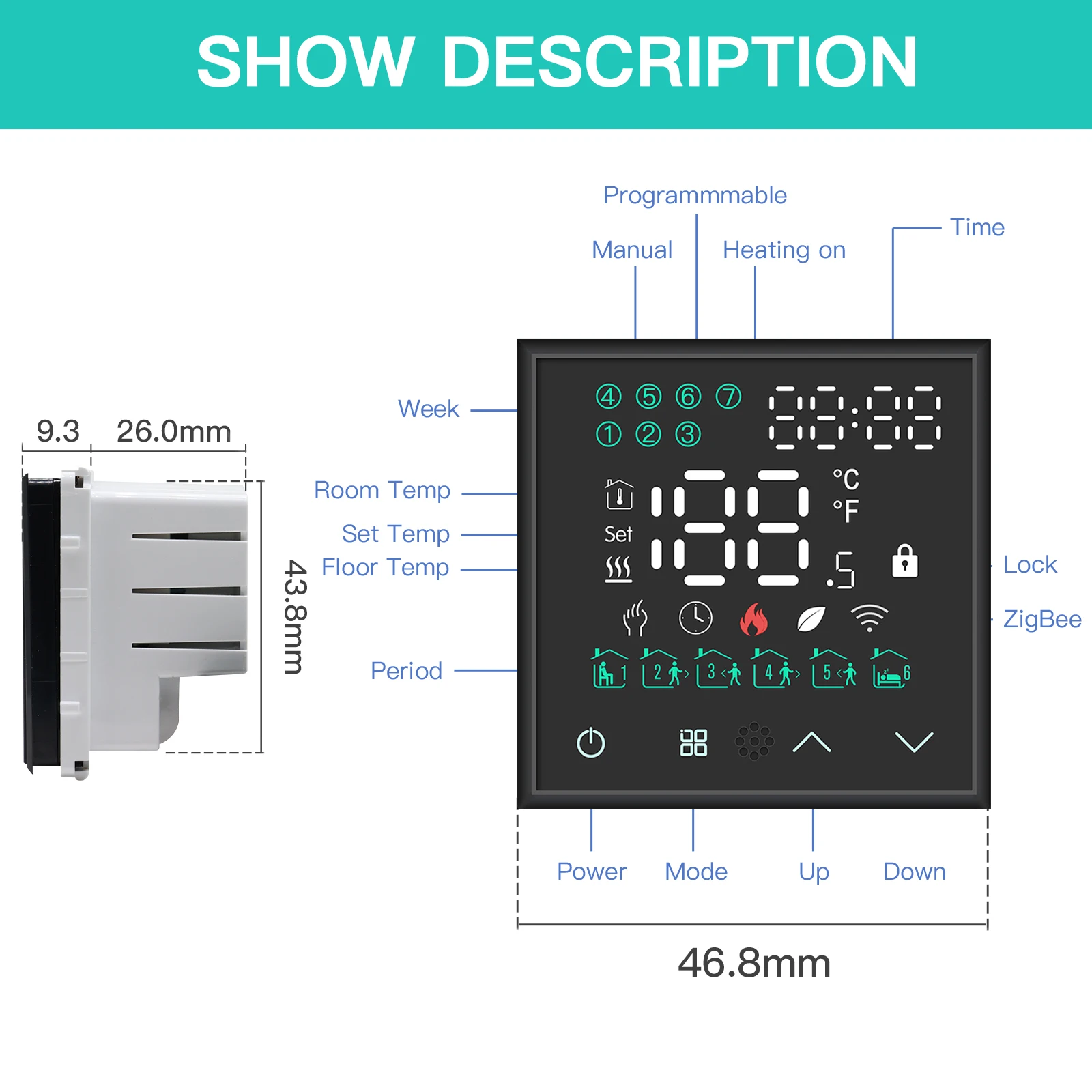 BSEED Wifi Electric Floor Heating Water Boiler Room Thermostat Touch Screen Switches Alexa Google Tuya App Temperature Control