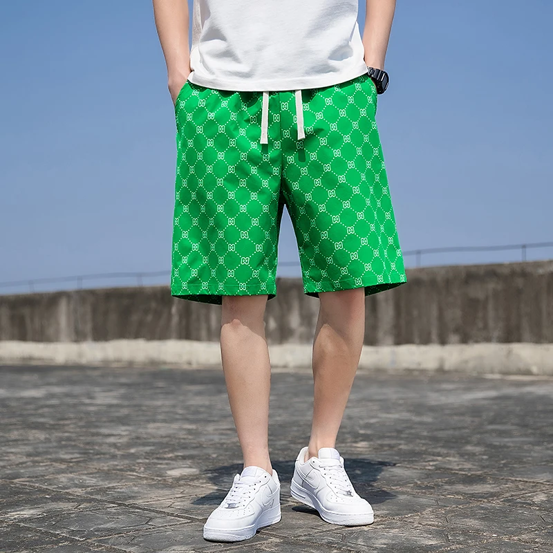 

Шорты мужские из ледяного шелка с принтом, тонкие прямые быстросохнущие свободные короткие штаны, 5-точечные повседневные, модные брендовые, для лета