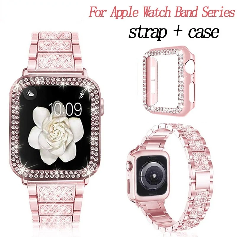 Chains Strap Case+Strap Metal Band Women Bracelet For Apple Watch 49mm 46mm 44mm 42mm 40 38mm for iWatch 10 9 8 7 6 5 SE 4 3 2 1