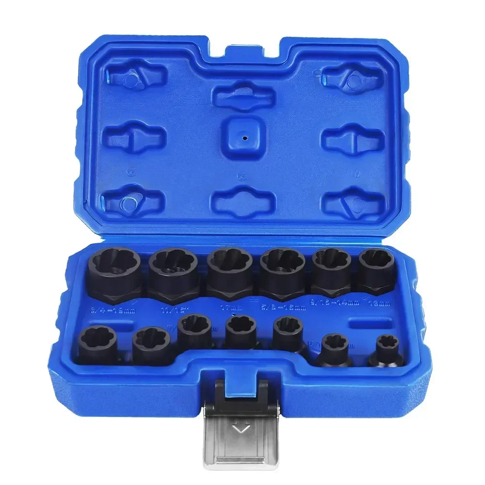 13Pcs/Set Impact Damaged Bolt Nut Screw Remover Extractor Socket Tool Kit Removal Set Bolt Nut Screw Removal Socket Wrench
