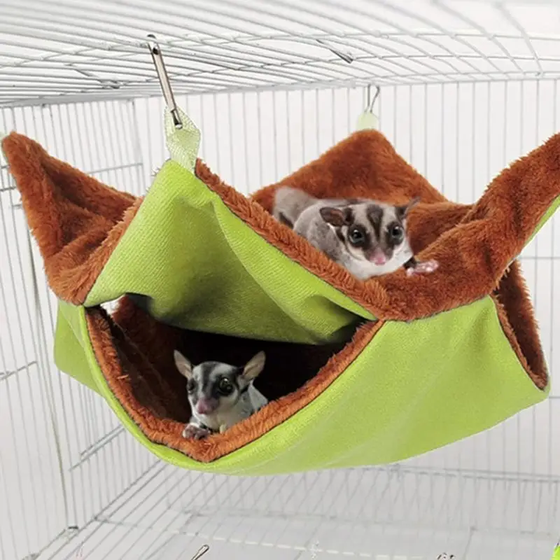 Small Animal Hammock Double-Layer Squirrel Bed Pet Hangable Hammock Bedding Portable Pet Bed Sugar Glider Soft Small Pet Cage