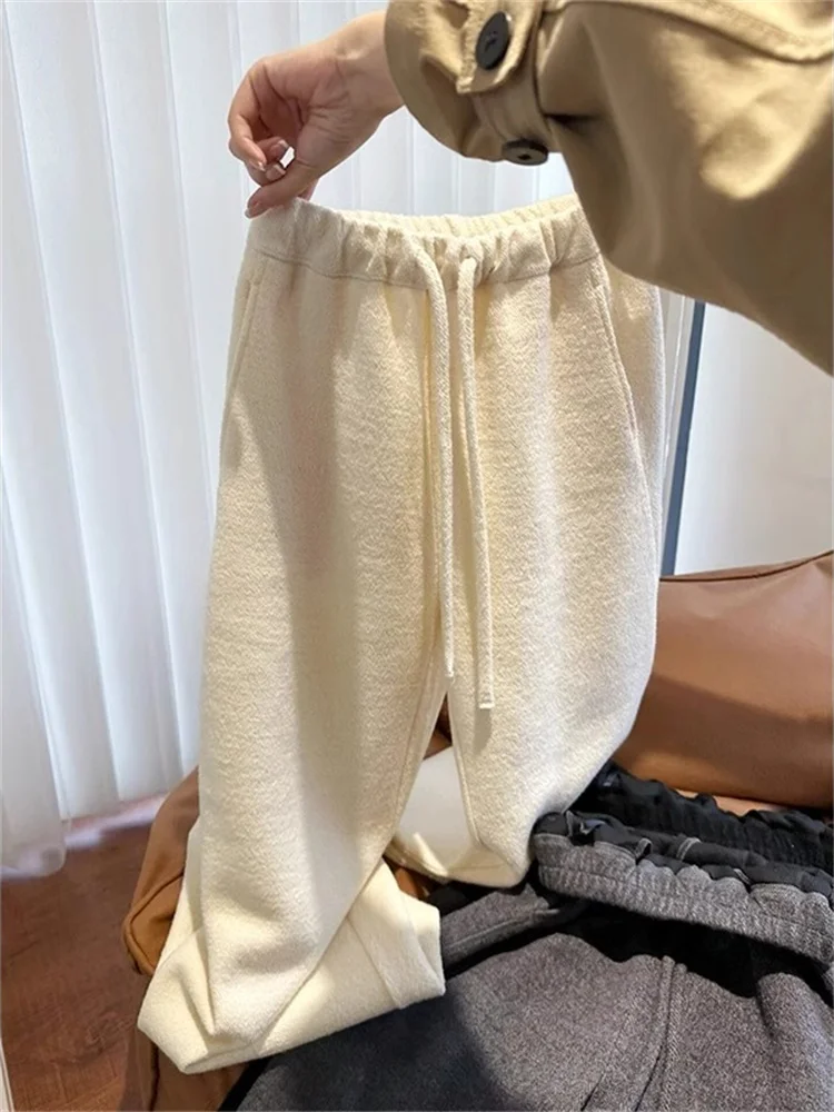 한국 슬레 하이웨이스트 와이드 레그 스트레이트 캐주얼 팬츠 남녀공용 부드럽고 편안한 가을 겨울 패션 슬림 롱 트라우저