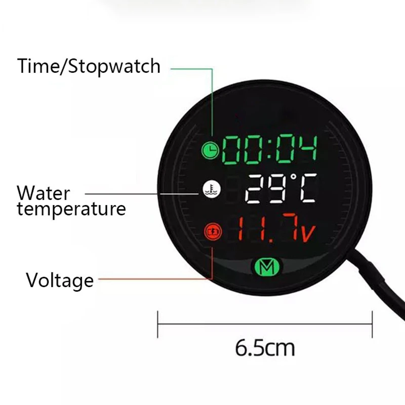 Leading-Edge-5 In 1 Motorcycle Water Temperature Meter USB Rechargable Time Voltmeter LED Night Vision Meter With Temperature Se