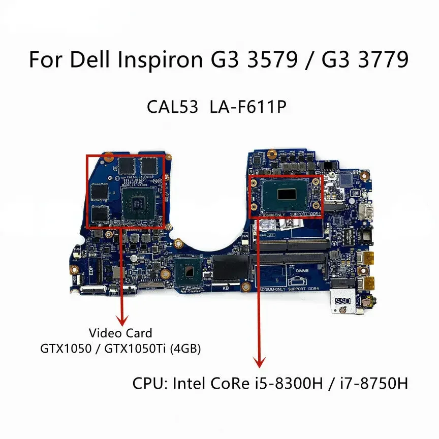 

LA-F611P For Dell Inspiron G3 3579 main board i5-8300H i7-8750H GTX1050/1050Ti Used