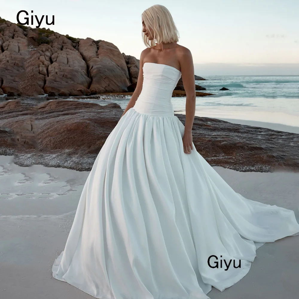 

Giyu Simple A-line Wedding Dress For Woman Strapless Draped A-line Floor-length Vestidos Novias Boda Bridal Gown