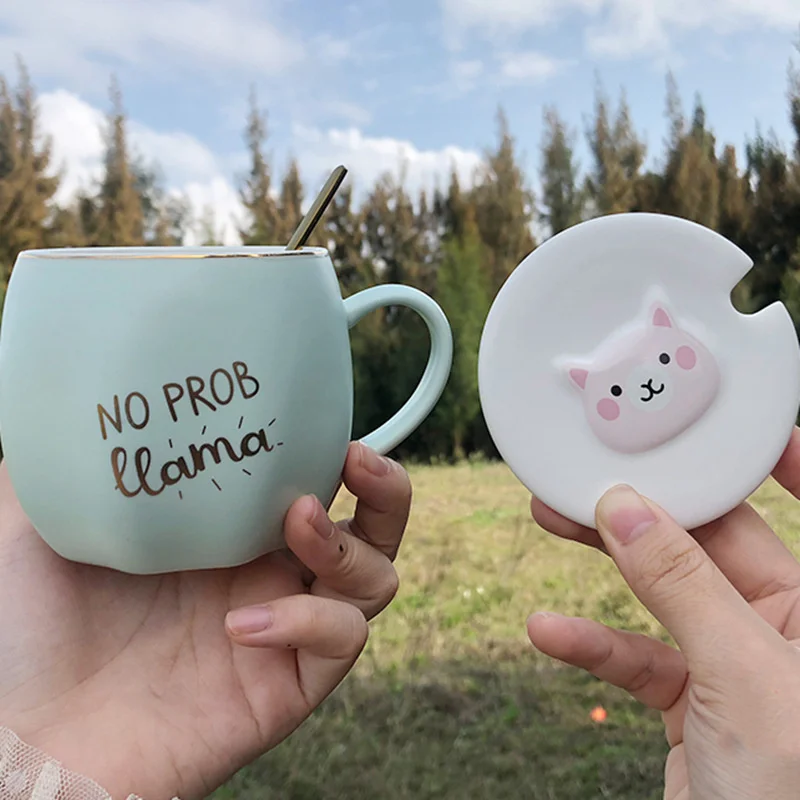 Lovely alpaca ceramic cup pumpkin cartoon mug relief animal head couple cup small fresh student cup