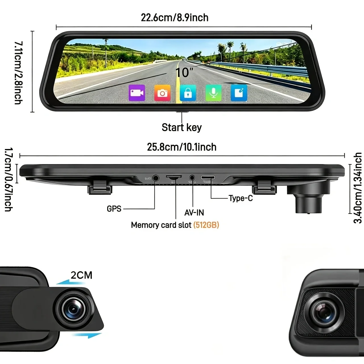 10-Inch Touch Screen IMX678 4K+2.5K Mirror Dash Cam Rear View Mirror Camera, Parking Assist, Loop Recording, Night Vision, 5.8GHz.WiFi, ADAS, LCA, BSD Functions, External GPS, 64G Card - Suitable for Most Vehicle Models