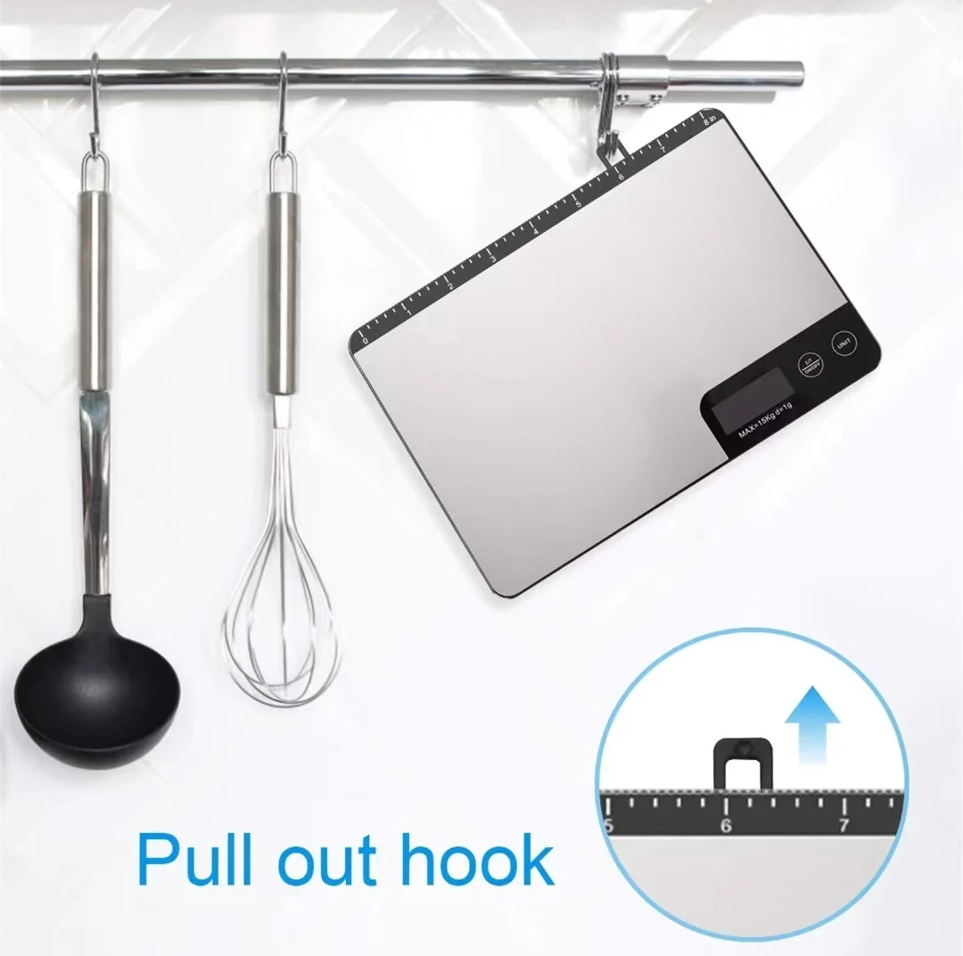 Digital Food Scale with Measuring Ruler Hook Waterproof for Kitchen Baking Cooking Professional  Electronic Precision Scale