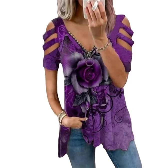 Damska bluza z kapturem, zapinana na zamek, z nadrukiem na kołnierzyku, luźny krój, mieszanka poliestru i bawełny, długi rękaw, na lato 2023.