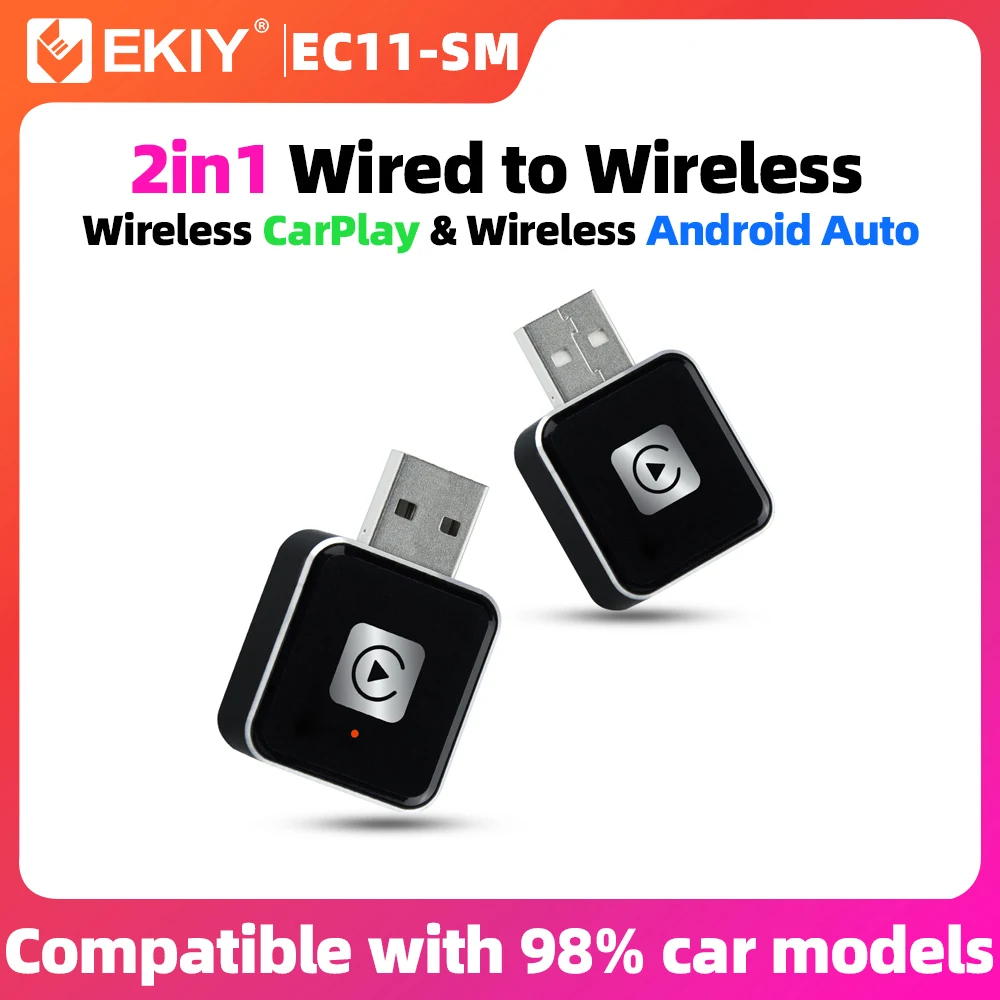 

EKIY 2in1 Wireless CarPlay Dongle Беспроводной Android Auto адаптер Автомобильные интеллектуальные системы AI Smart Box для автомобиля с проводным CarPlay