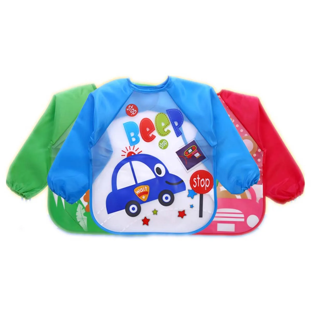 

Waterproof Sleeved Bib Baby Painting Clothes Car Pattern Blue Newborn Infant Cute Lightweight Eva Fabric Stain Resistant