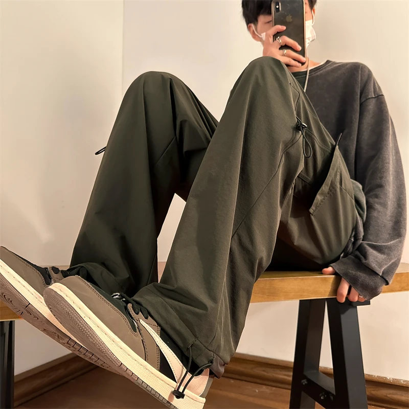 

Men's Functional Cargo Pants Multi-ket Workwear Straight Leg Loose High Street Casual Trousers Autumn New Sle