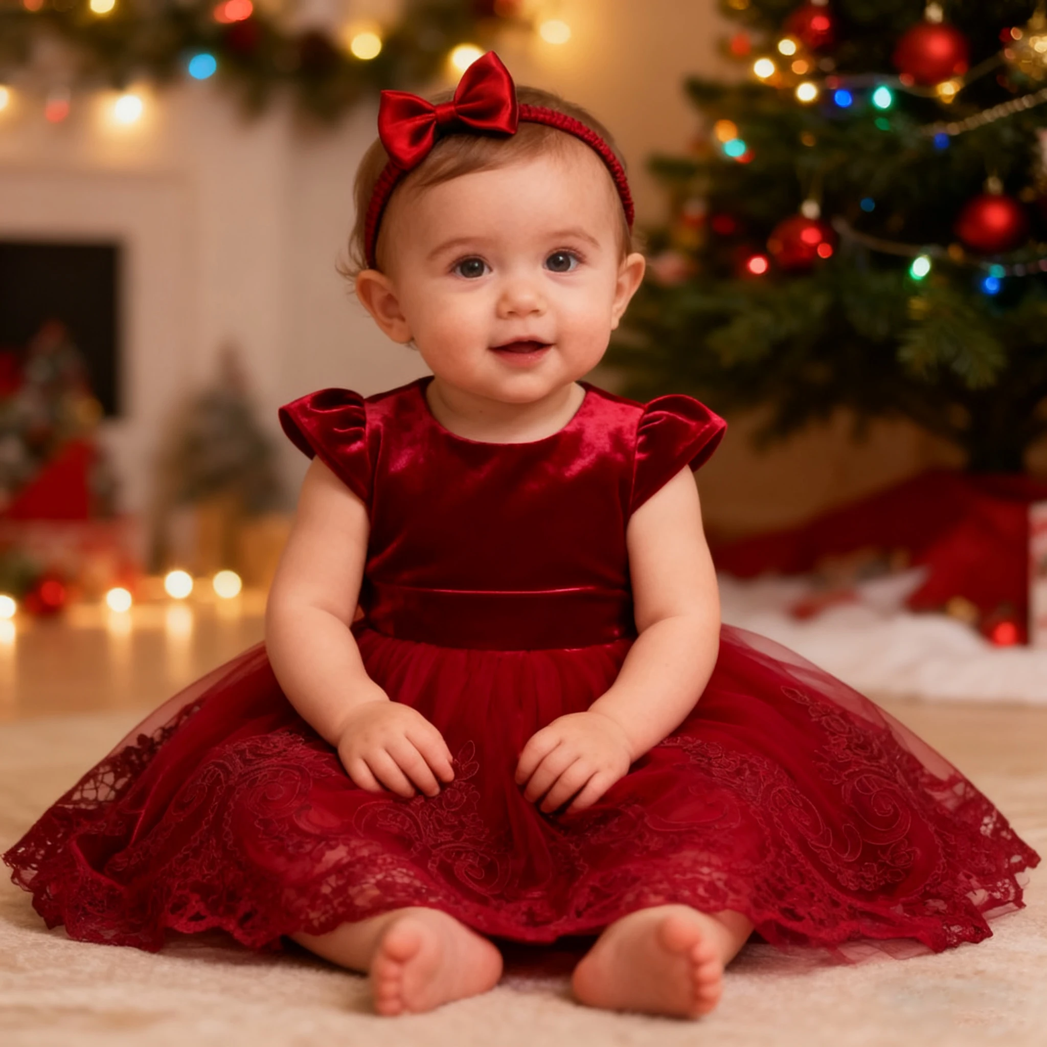 Flower Girl Christmas Dress for baby 3-24months Kids embroidery Tutu Gown for Christmas Wedding Birthday Party Dress+ headband