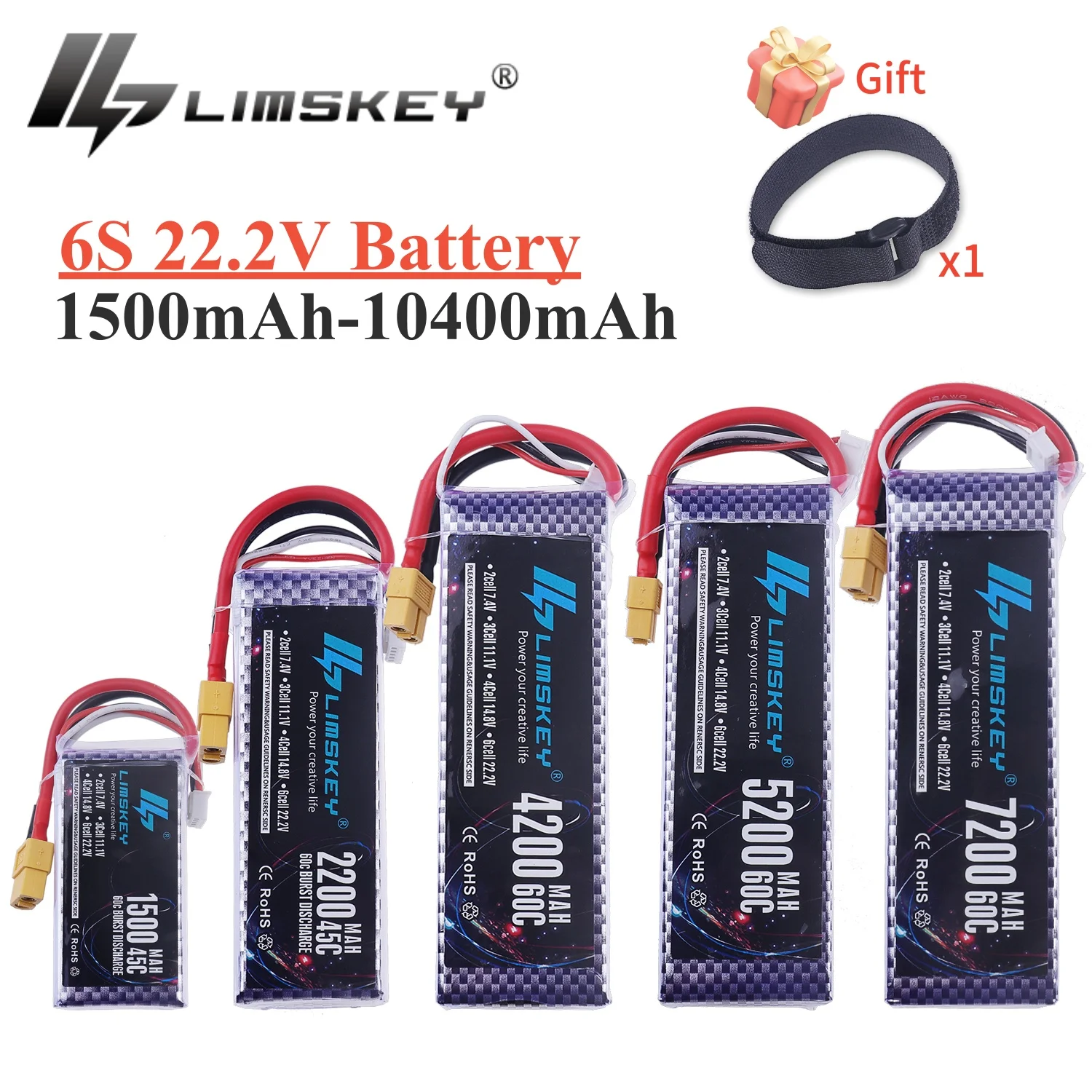 Bateria Lipo Para Carro De Corrida RC, Drone, 22.2V, 6S, 1500mAh, 2200mAh, 2700mAh, 3000mAh, 4200mAh, 6000mAh, 6500mAh, 9800mAh, 10400mAh