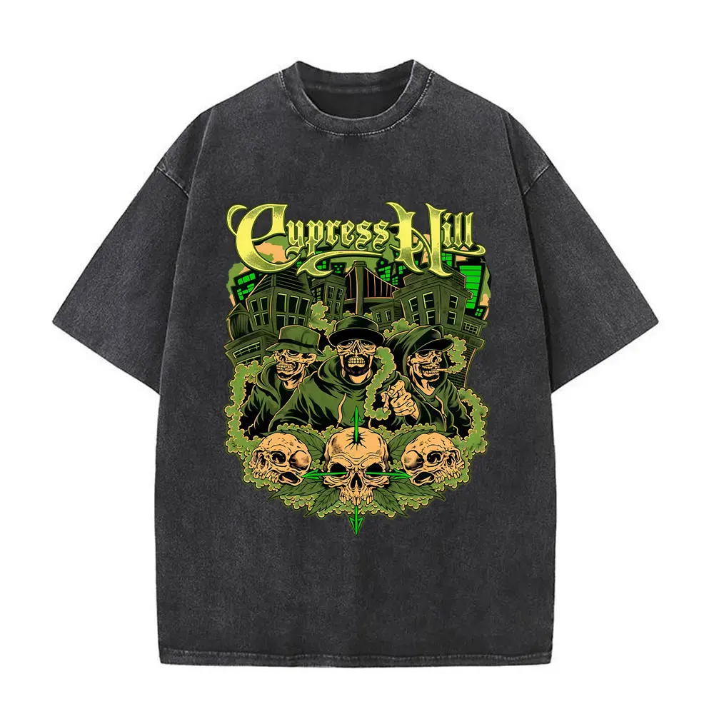 

Washed Vintage Rapper Cypress Hill Skeleton Graphic Print T Shirt Men Women Clothing Fashion Hip Hop Oversized Tshirt Streetwear