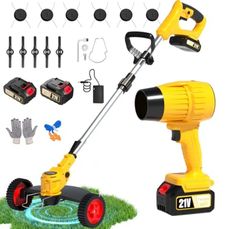 

20V Cordless Weed Wacker and Leaf Blower Combo Kit with 2 Batteries Electric String Trimmers with 11 Pcs Blades for Makita Batt