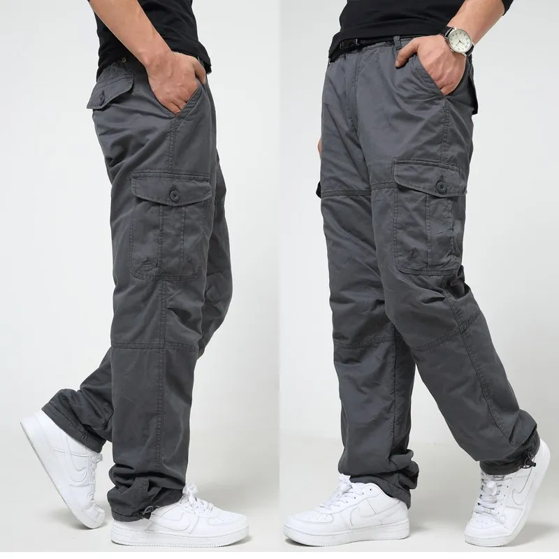 Thick Winter Work Pants Men's Outdoor Cargo Straight Leg Fleece Lined Loose Casual Trousers Warm Anti-Cold Fashionable