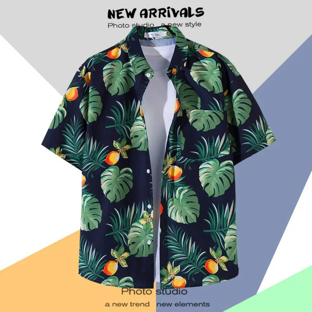 Camisa havaiana masculina, estampada retrô, single-breasted, camiseta de manga curta praia, férias de verão, roupas de máscaras