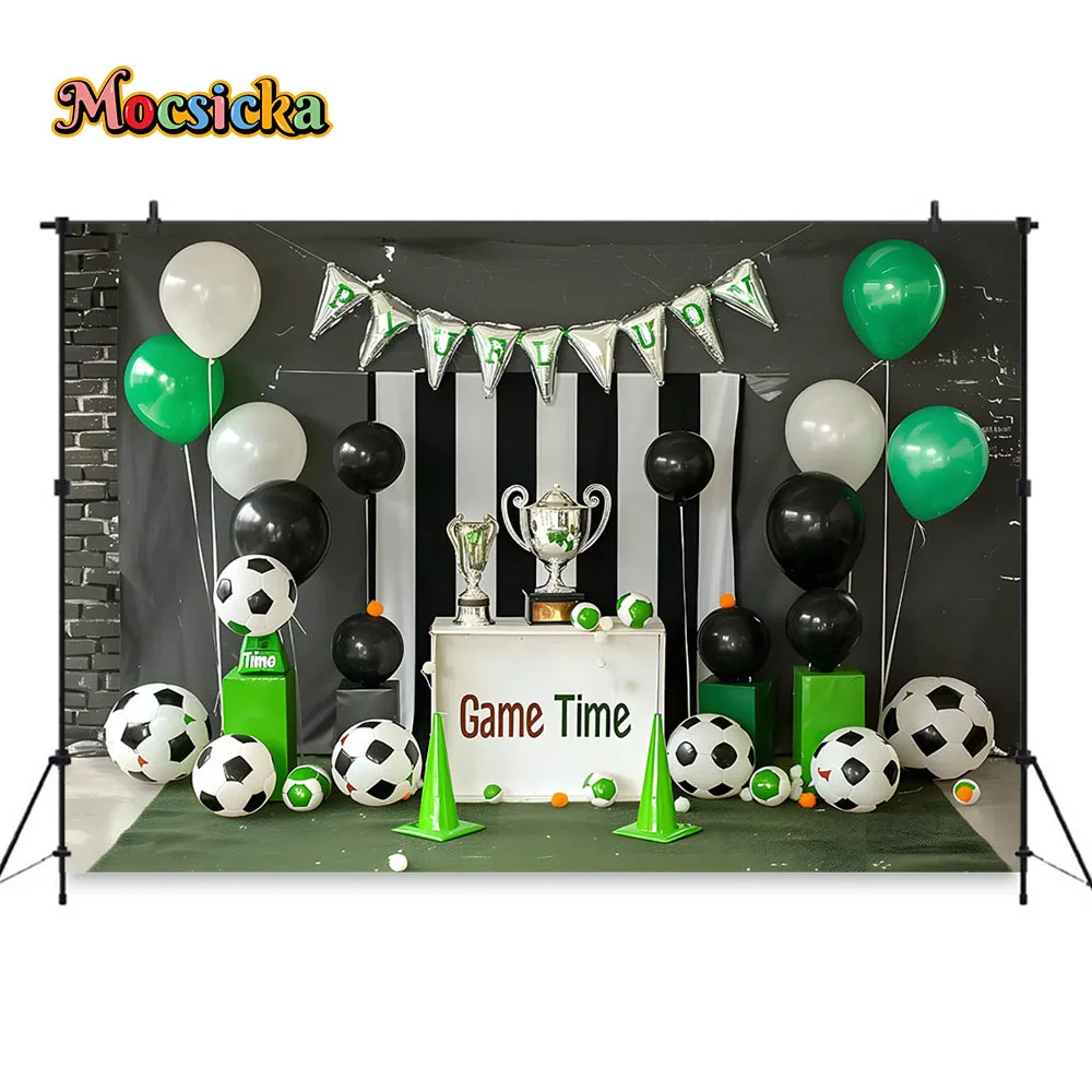 Adult Football Game Birthday Party Background Banner Green Grass Black White Balloon Backdrop Decor Kids Boy Cake Smash Photo