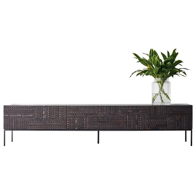 

Nordic retro wabi-sandy wind solid wood tower carved TV cabinet Belgian medieval industrial wind birch TV cabinet
