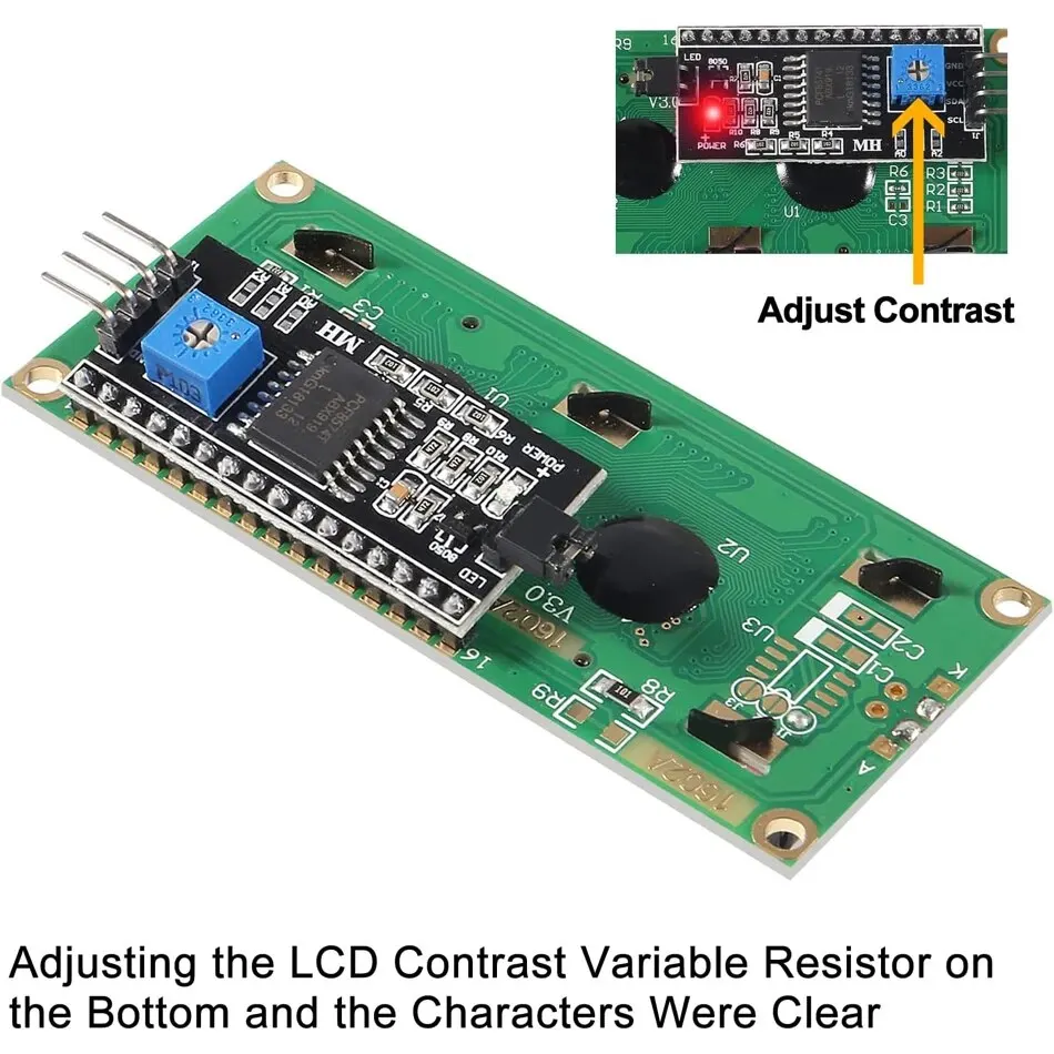 Module LCD LCD1602 1602, écran bleu/vert, écran LCD 16x2 caractères avec Module adaptateur d'interface série IIC I2C pour Arduino