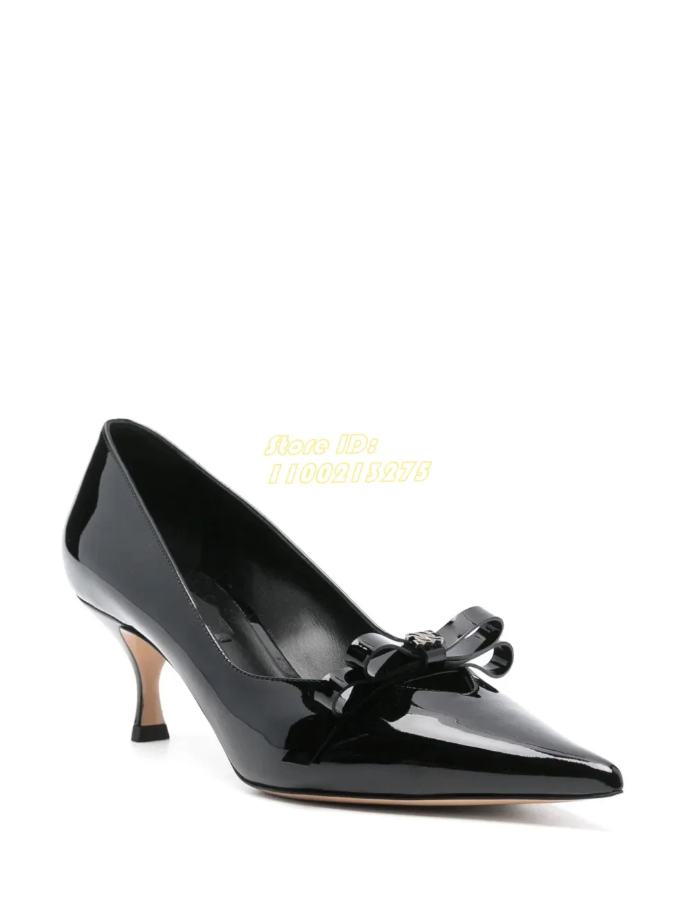 

Black Patent Leather Knot Pumps Stiletto Thin High Heel Shallow Slip On Runway Dress Women Thin High Heels Shoes Handmade
