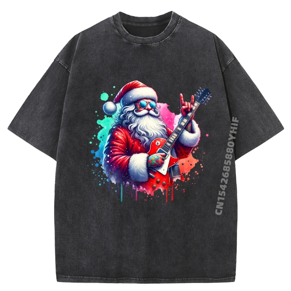 

Футболки с графическим рисунком, стираная рубашка в стиле ретро, Санта, играющая на гитаре, солнцезащитные очки, рождественская футболка с забавным принтом, мужская футболка