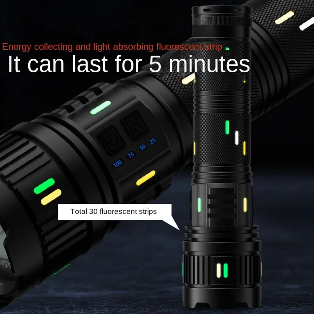 High Power LED Flashlight USB Rechargeable Powerful Lantern Long Range Tactical Torch With Luminous Strip Strong Light Lamp