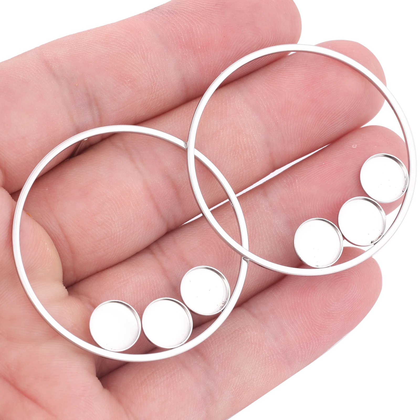 6pcs Stainless Steel Hoop Earring Post Studs Fit 8mm Cabochon Earrings Base Setting Blanks Diy Jewelry Making Accessories