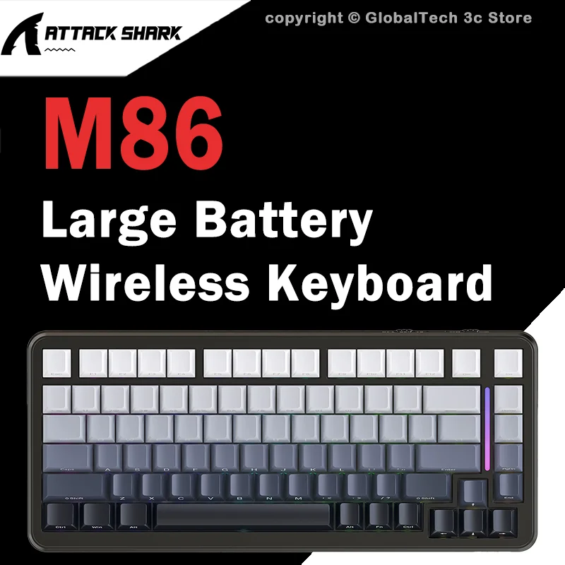 

ATTACK SHARK M86 75% Беспроводная механическая клавиатура 82 клавиши RGB Прокладка Трехрежимный BT с возможностью горячей замены 2,4G 4000 мАч Большая батарея
