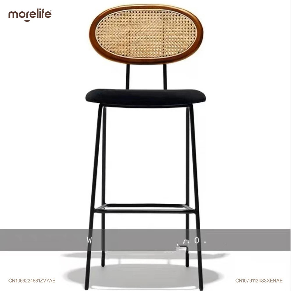 Nordic Rattan Solid Wood Bar Chair High Stool Modern Simple Personality High Chair Designer Creative Rattan Iron Home High Stool