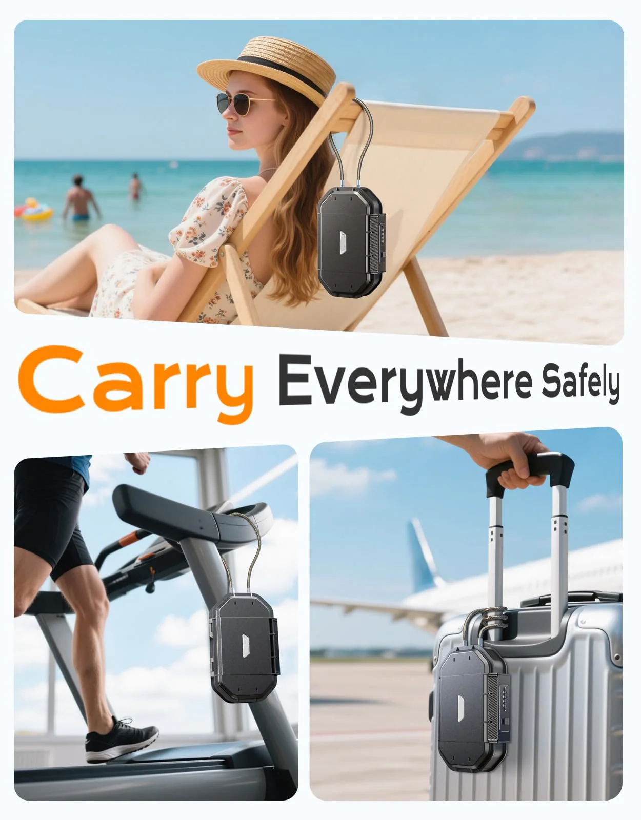 Travel Safe Lock Box Waterproof 4-Digit Combination Anti-Theft Personal Beach Safe with Removable Steel Cable Security Case