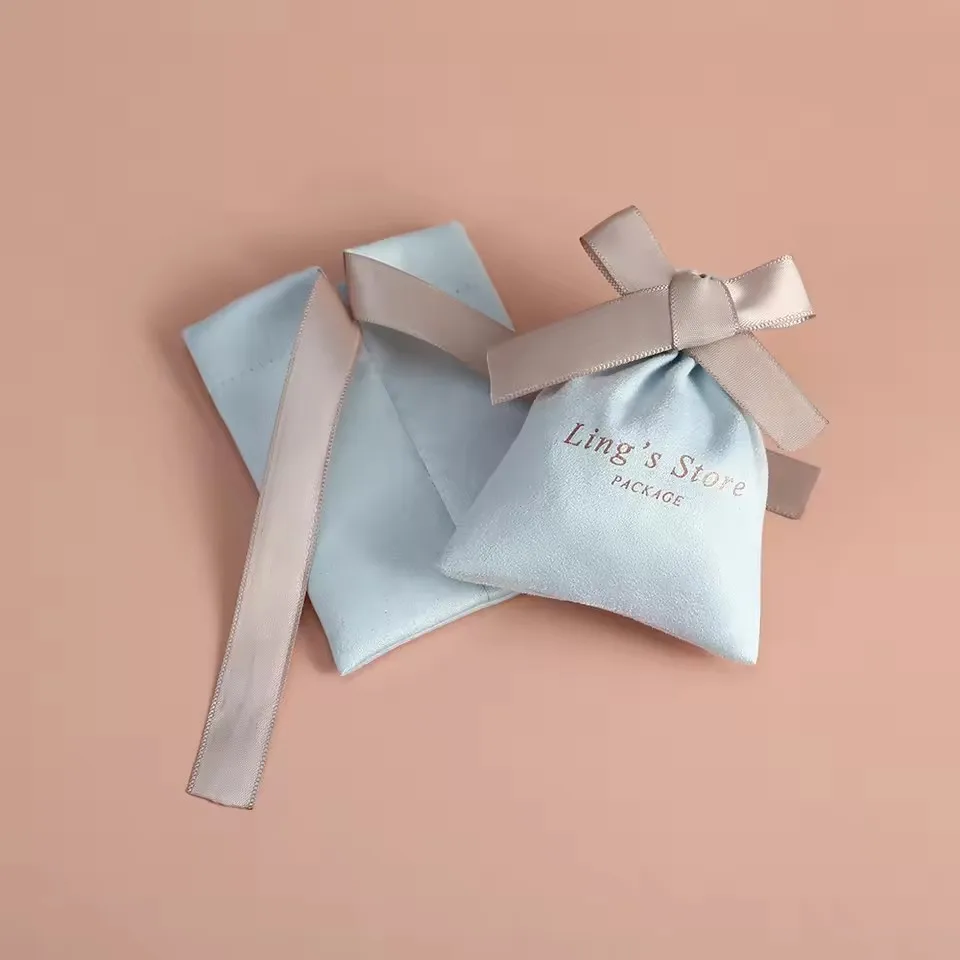 

100pcs Personalized Blue Jewelry Flannel Ribbon Velvet Bag Wedding Party Favors Cosmetic Drawstring Gift Packaging Custom Pouch