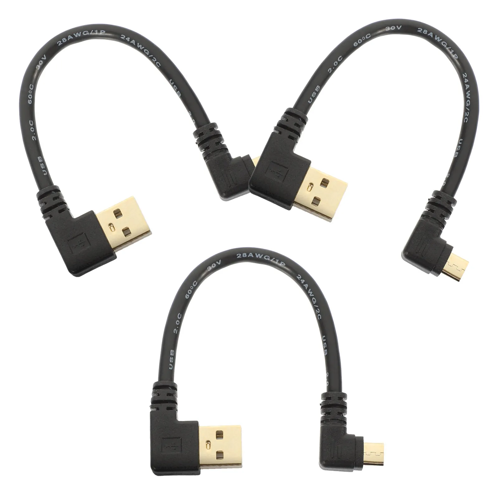 3Pcs Right Angle Micro USB Cable Rubber Zinc Alloy Material Fast Charging Data Sync Cable Right Angle Micro USB