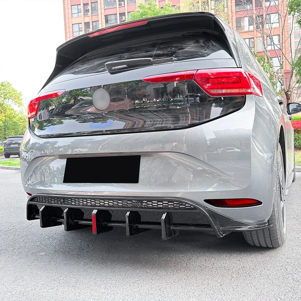 For Volkswagen VW ID.3 2019 Rear Bumper Diffuser Lip With Light Bodykits Deflector Tuning ABS Plastic Trim Gloss Black ABS