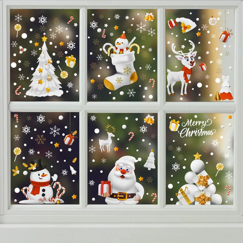 

Christmas Window Glass Stickers Snowman Elk Santa Xmas Tree Static Stickers Merry Christmas Decor Home Happy New Year Decoration