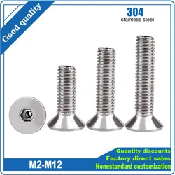 M2 to M8 M10 M12 304 Stainless Steel Hollow Hole Through Air-out Pass Allen Hexagon Hex Socket Flat Countersunk Head Screw Bolt