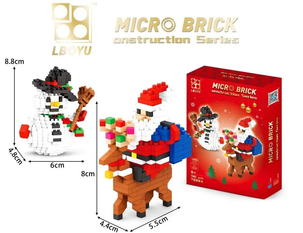 698pcs+ Christmas Santa Claus Building Blocks Snowman Figure Church Tree Deer Mini Bricks Toys for Children Christmas Gift