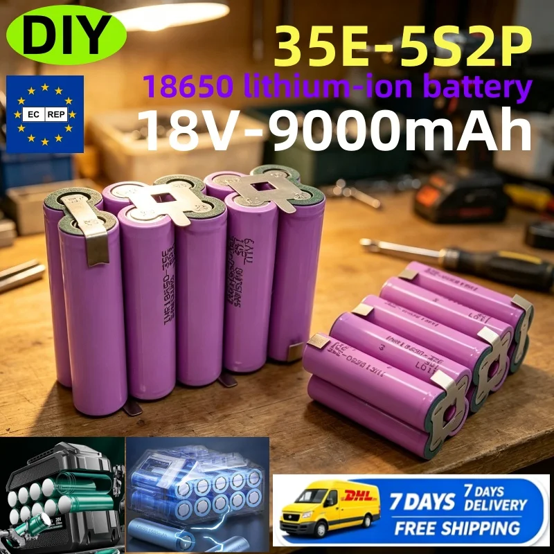 Batteria originale 18650 35E da 9000 mAh (configurazione 5S2P), adatta per avvitatori, trapani, utensili e saldatura, 18V-21V.