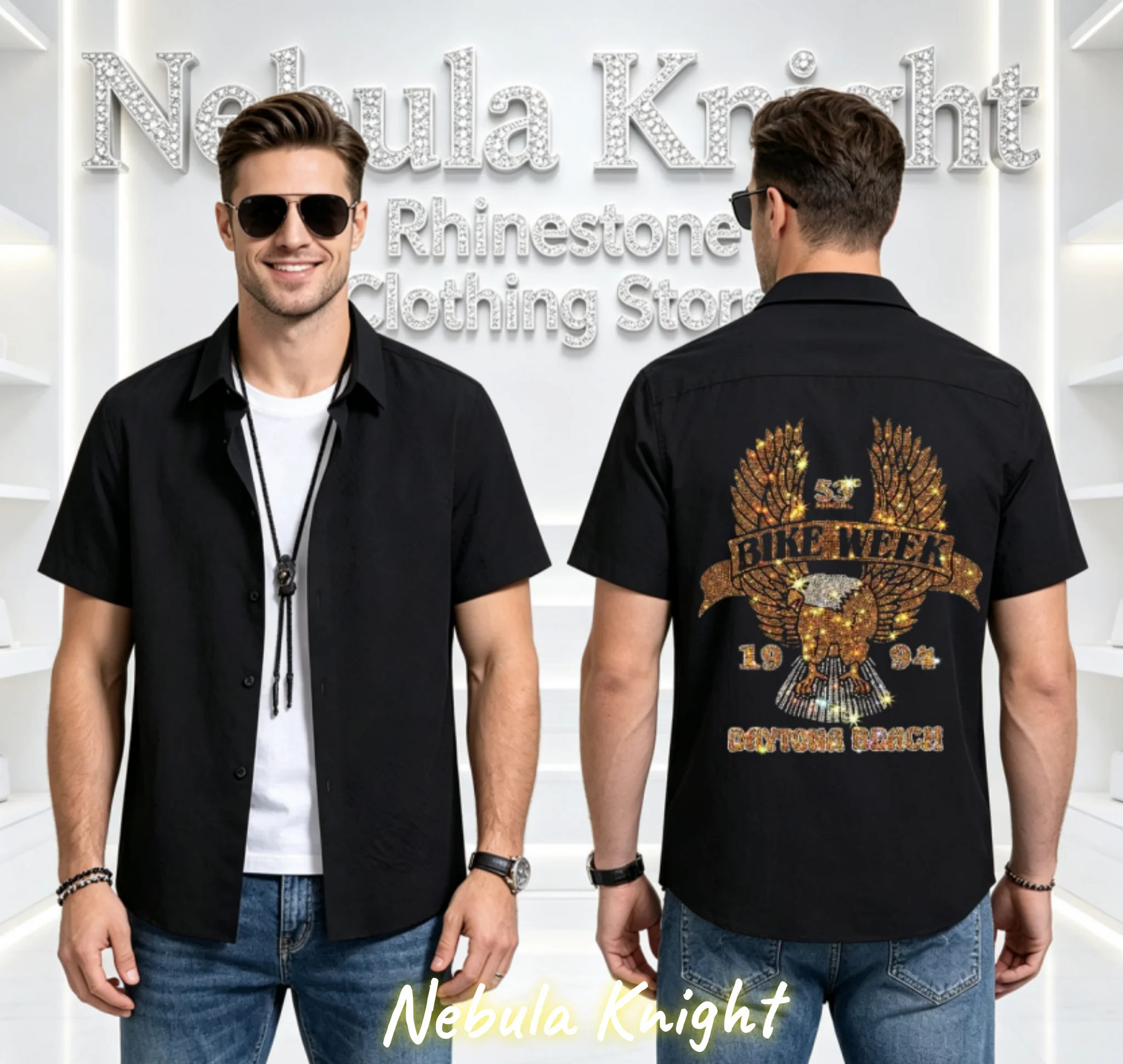 Men's Rhinestone Short Sleeve Shirt Sparkling Hotfix Drill Luxury Hip Hop Party European Summer Casual Top Male Fashion