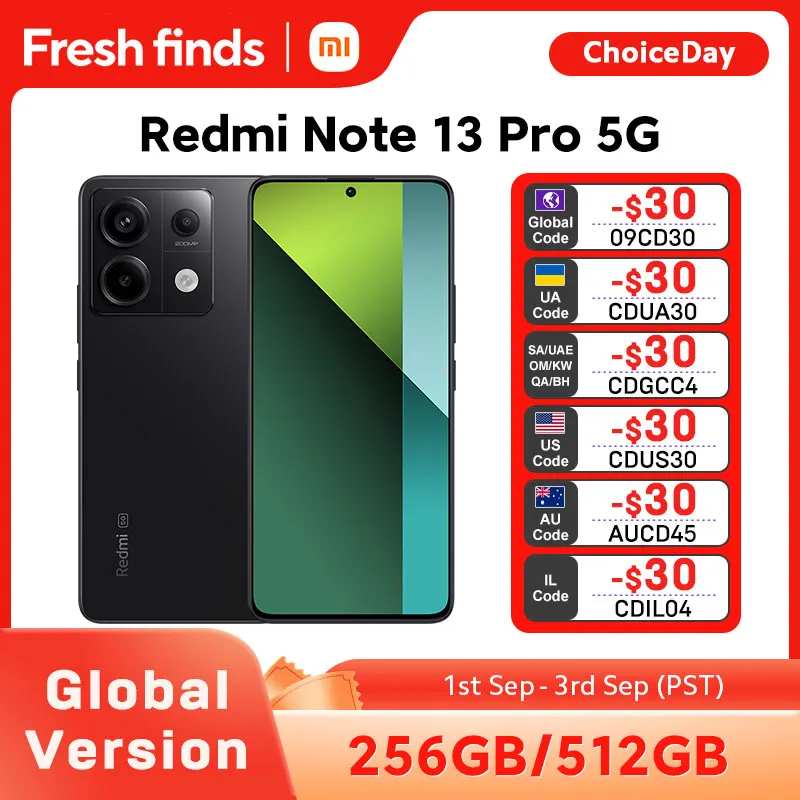 

[Global Version] Xiaomi Redmi Note 13 Pro 5G 200MP OIS Camera 6.67" 120Hz AMOLED display Snapdragon 7s Gen 2 67W Turbo Charging