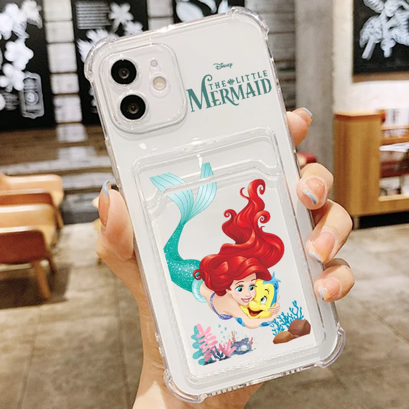 The Little Mermaid Ariel For iPhone 15 14 13 12 11 XS XR X 8 7 Pro Max Plus Mini Photo Card Bag Transparent Cover Phone Case