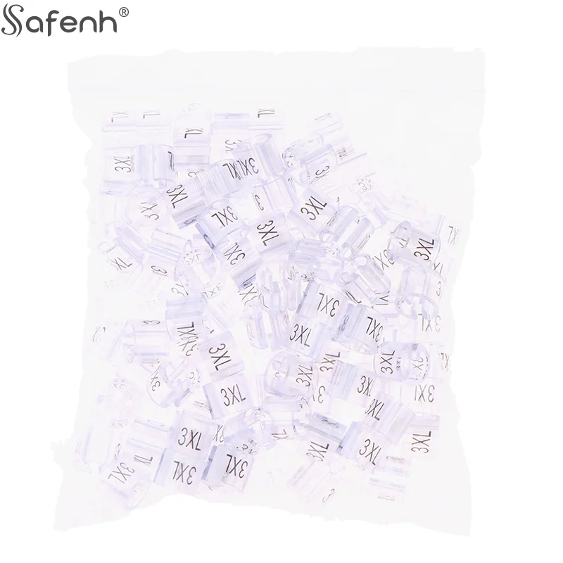 100Pcs Clothes Hanger Size Markers Clear Plastic Home Hangers Size Tag Kit XXS-5XL Snap On Hanger Divider Accessories Label